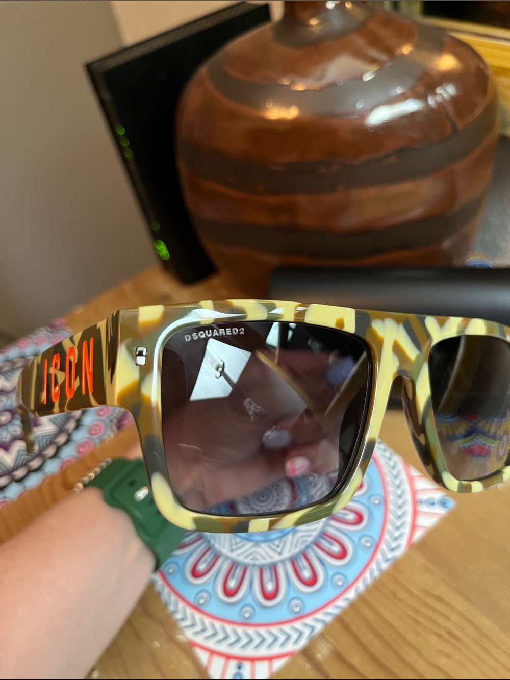 NWT DSQUARED2 Camo Square Sunglasses - Beige & Brown - Picture 7 of 11